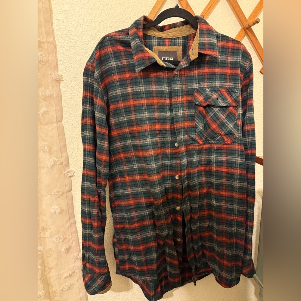 Men's Plaid Shirt - orange and green